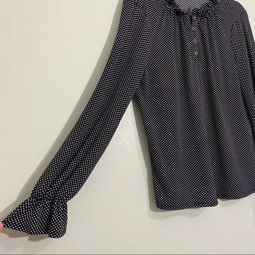 Adrianna Papell Polka Dot Bell Sleeve Blouse Black